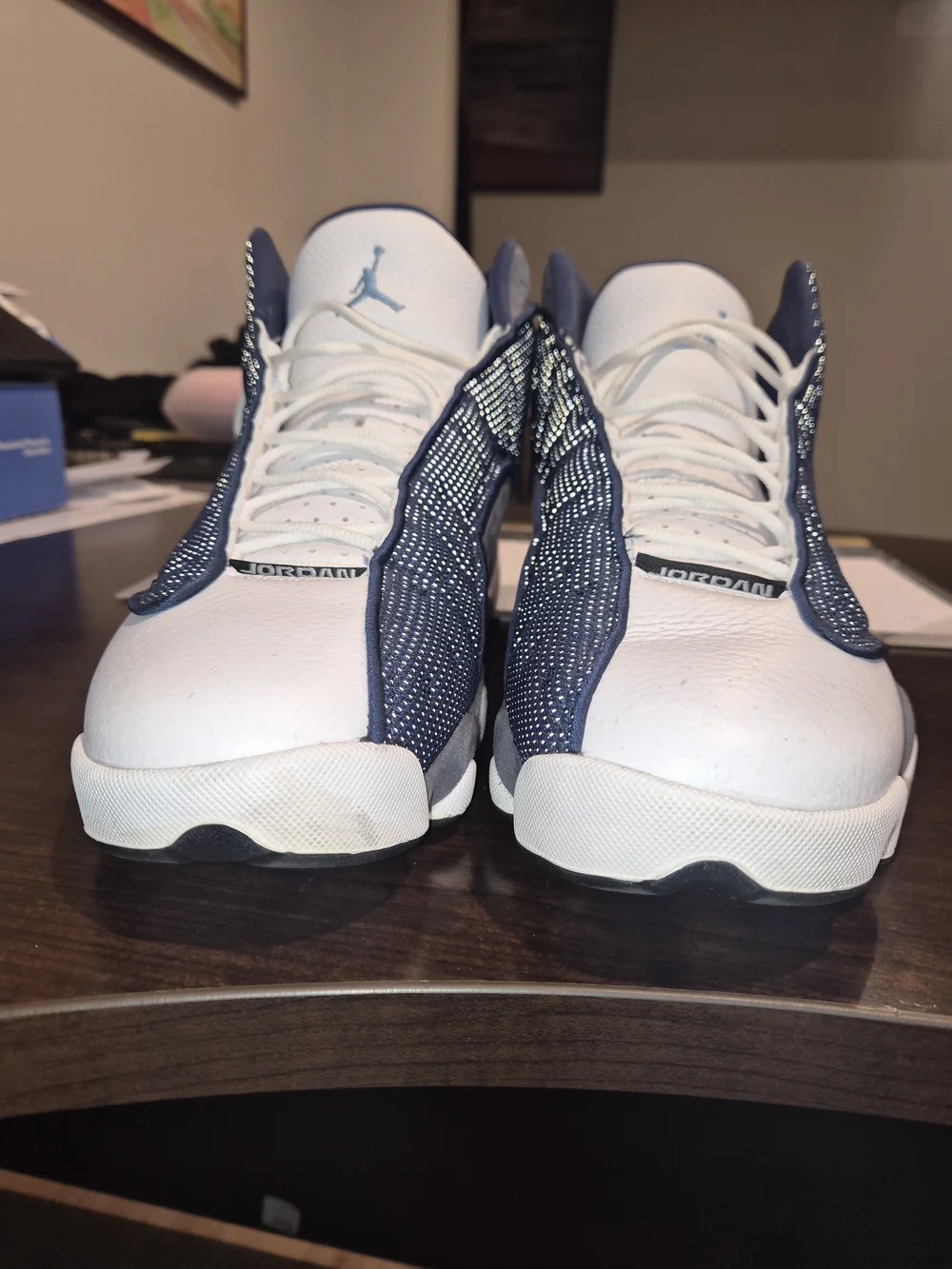 Jordan Men’s Navy Blue and White Athletic Sneakers